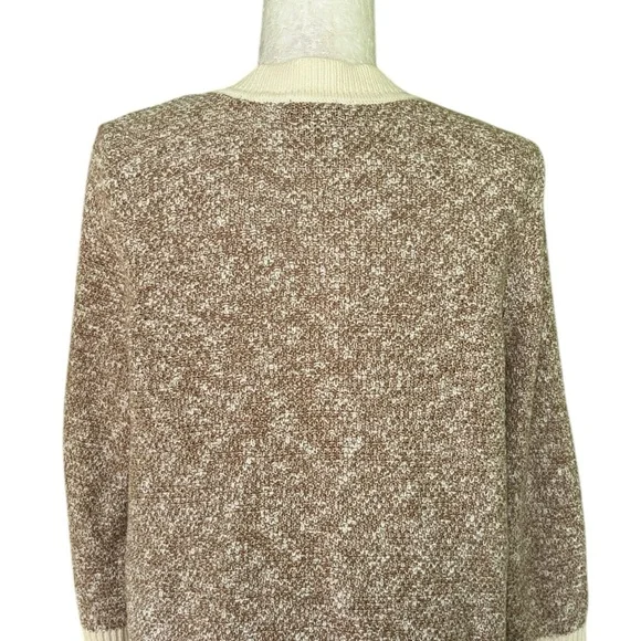 J. Jill Wearever Contrast Trimmed Knit Cardigan Jacket in Camel/Porcelain - M